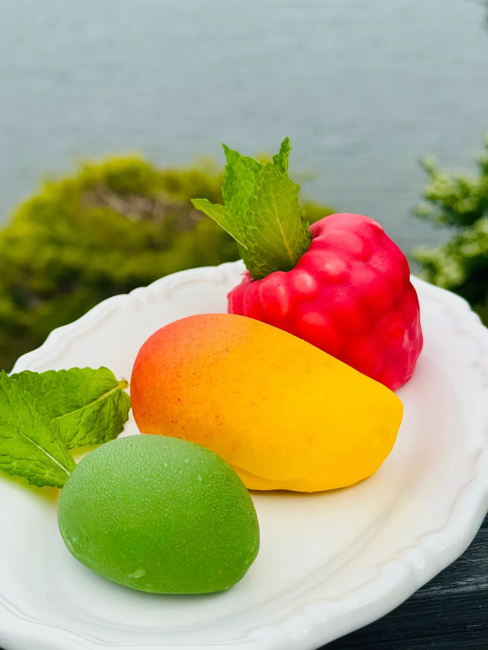 A colorful assortment of fruit-shaped pastries